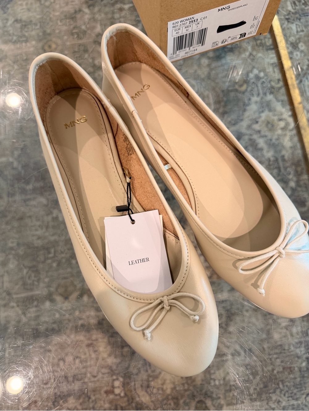 Mango Cream Bow Leather Ballet Flats